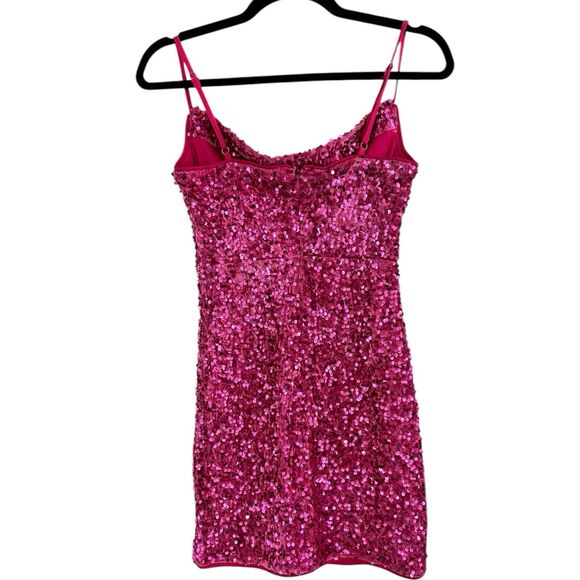 NWOT Lulus Dazzling Vibe Magenta Pink Velvet Sequin Mini Bodycon Dress Size XS - Picture 4 of 8